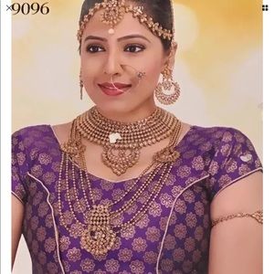 New in Box Bollywood bridal 9-pcs gold plated kundan jewelry set